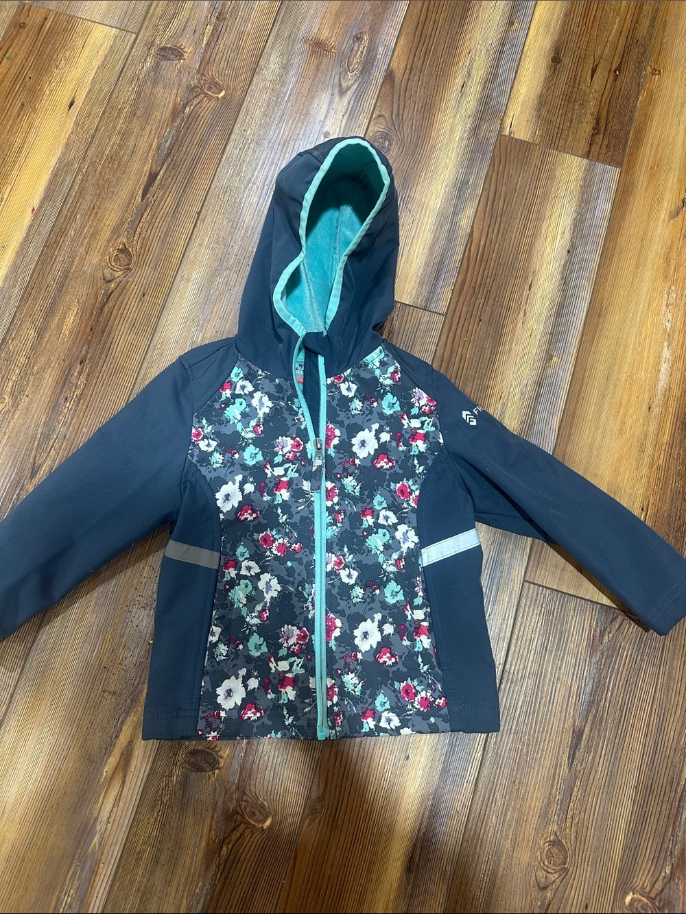 Girls Floral Hooded Softshell Jacket